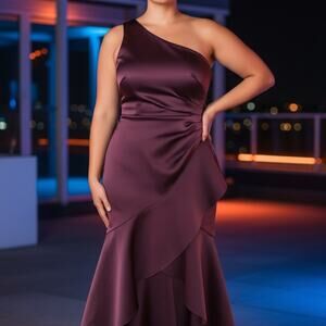 Eliza J One-Shoulder Dress in Deep Purple